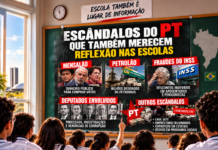 SE OS CARTAZES CONTRA O BRB PODEM SER CHAMADOS DE REFLEXÃO PÚBLICA, POR QUE OS ESCÂNDALOS DO PT E AS FRAUDES DO INSS NÃO PODEM IR PARA OS MURAIS DAS ESCOLAS?